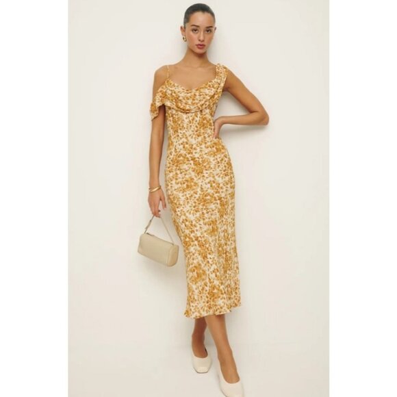 Reformation Dresses & Skirts - NWT Reformation Reya One Shoulder Midi Dress in Goldfinch